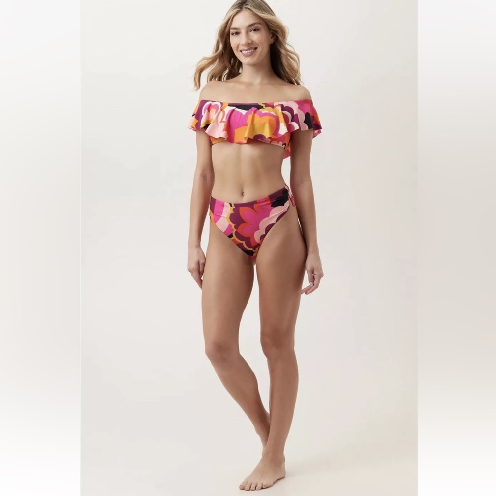 Trina Turk Fan Faire Colorful Ruffle Bandeau Bikini Set Size 8 NWT